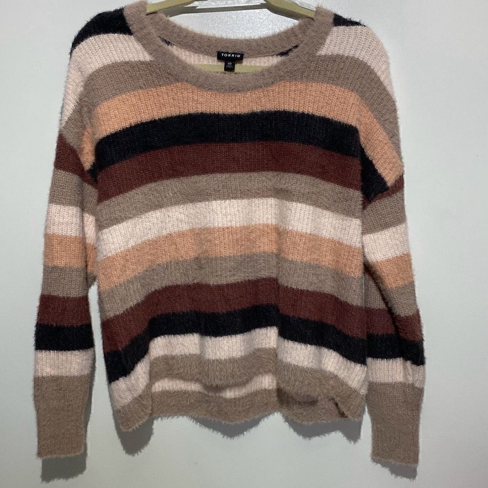 Torrid Women's Multicolor Striped Fuzzy Pullover Crewneck Sweater Medium NWT